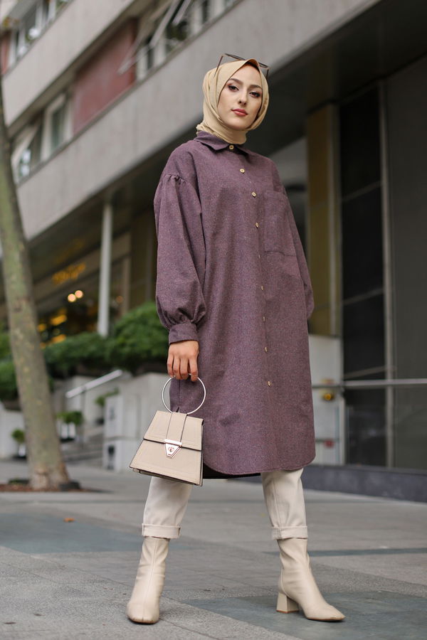 Düz Gömlek Yaka Kadın Bordo TUNIK - 13275 BORDO