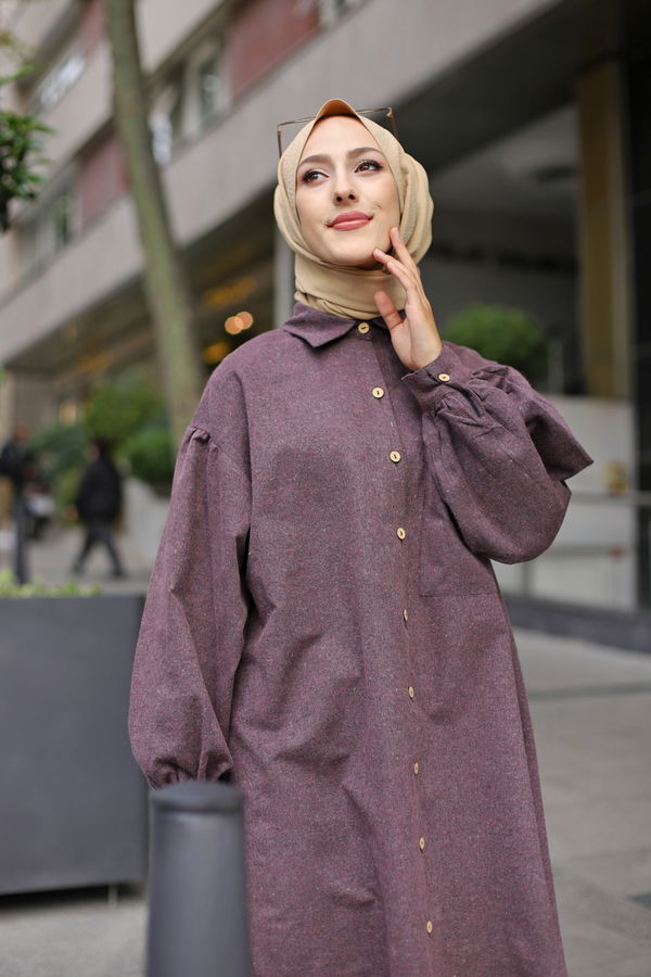 Düz Gömlek Yaka Kadın Bordo TUNIK - 13275 BORDO