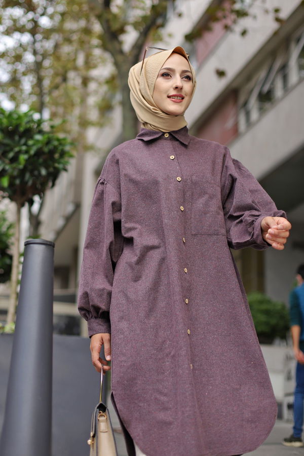 Düz Gömlek Yaka Kadın Bordo TUNIK - 13275 BORDO