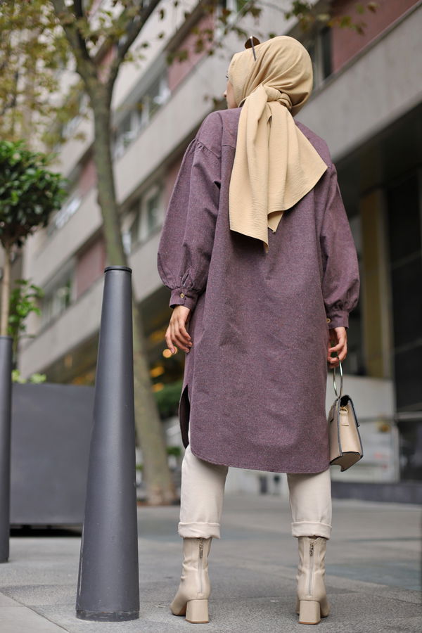 Düz Gömlek Yaka Kadın Bordo TUNIK - 13275 BORDO