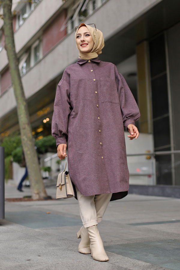 Düz Gömlek Yaka Kadın Bordo TUNIK - 13275 BORDO