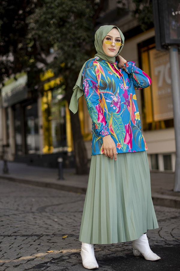 Düz Orta Kadın Mavi 9106 TUNIK - 9106