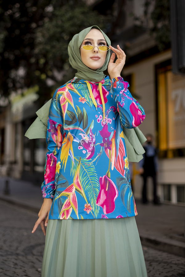Düz Orta Kadın Mavi 9106 TUNIK - 9106