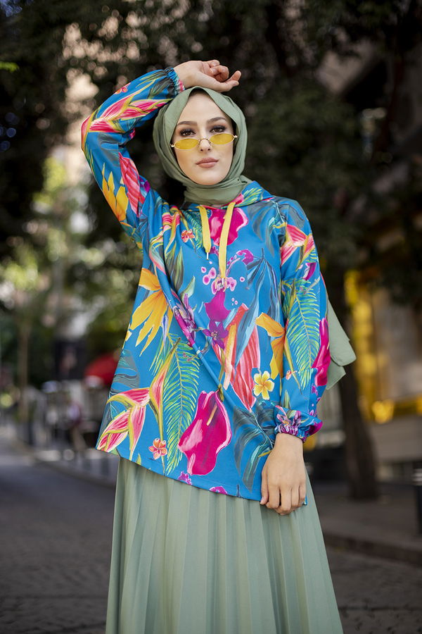 Düz Orta Kadın Mavi 9106 TUNIK - 9106
