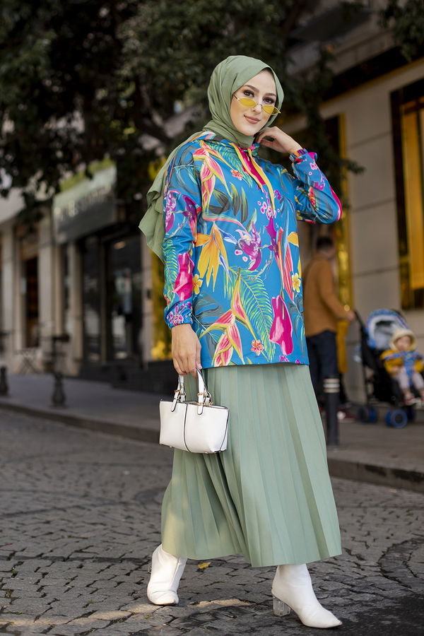 Düz Orta Kadın Mavi 9106 TUNIK - 9106