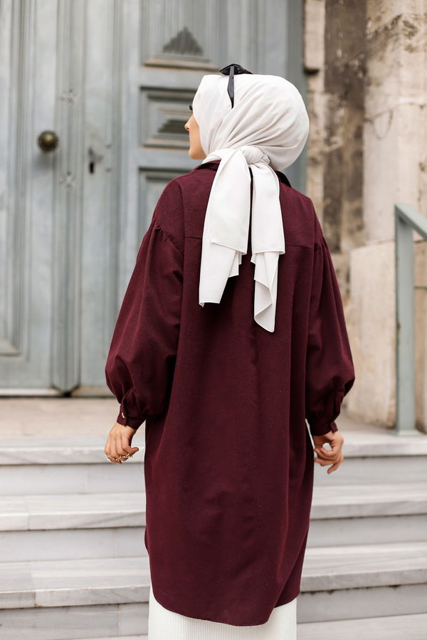 Düz Gömlek Yaka Kadın Bordo TUNIK - 13275 BORDO