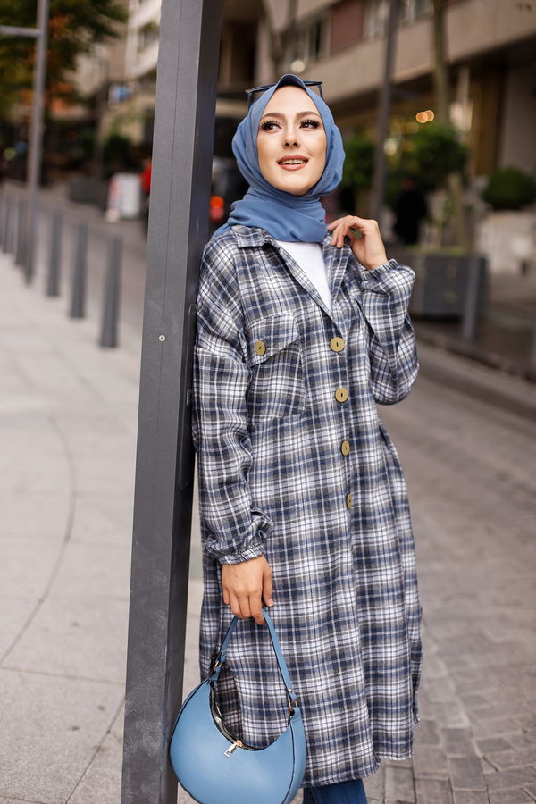 Düz Gömlek Yaka Kadın Lacivert TUNIK - 9091