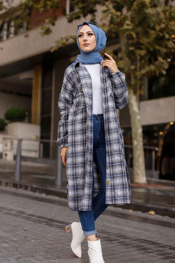 Düz Gömlek Yaka Kadın Lacivert TUNIK - 9091