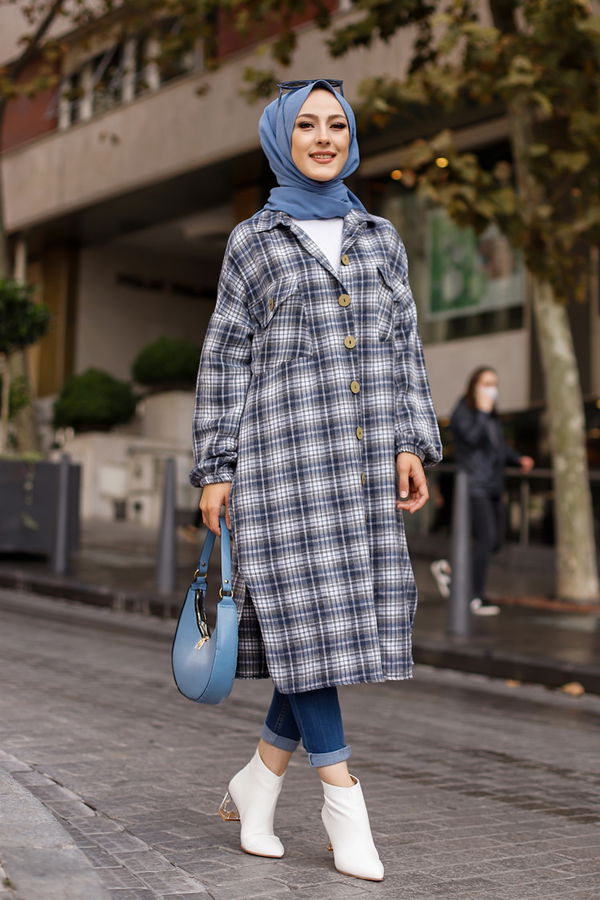 Düz Gömlek Yaka Kadın Lacivert TUNIK - 9091