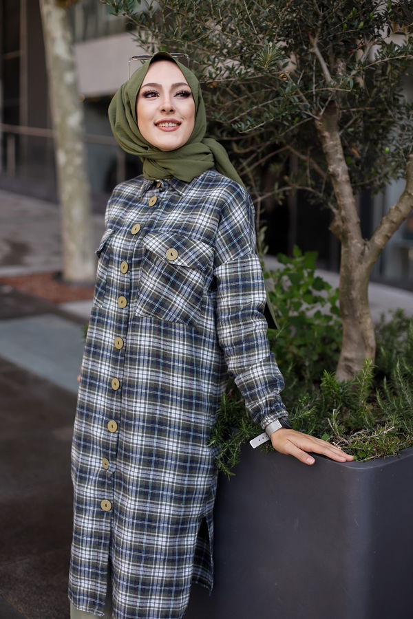 Düz Gömlek Yaka Kadın Lacivert TUNIK - 9091