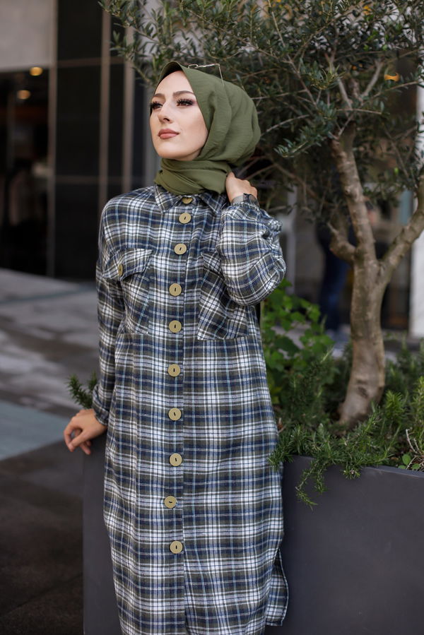 Düz Gömlek Yaka Kadın Lacivert TUNIK - 9091