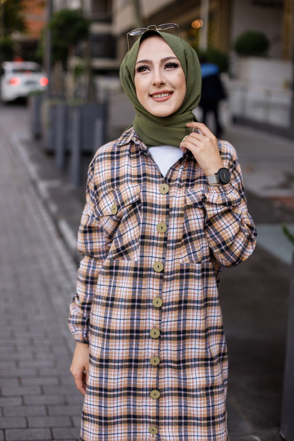 Düz Gömlek Yaka Kadın Antrasit TUNIK - 9091