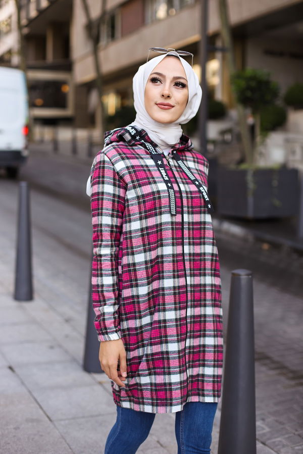 Düz Orta Kadın Fuşya 8619 FERMUARLI TUNIK - 8619 FUŞYA