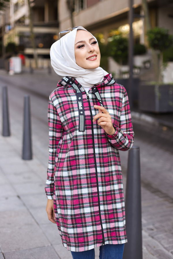 Düz Orta Kadın Fuşya 8619 FERMUARLI TUNIK - 8619 FUŞYA