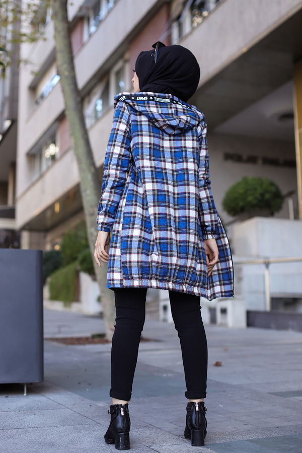 Düz Orta Kadın Mavi 8619 FERMUARLI TUNIK - 8619 MAVİ