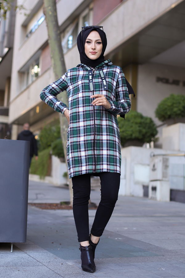 Düz Orta Kadın Yeşil 8619 FERMUARLI TUNIK - 8619 YEŞİL