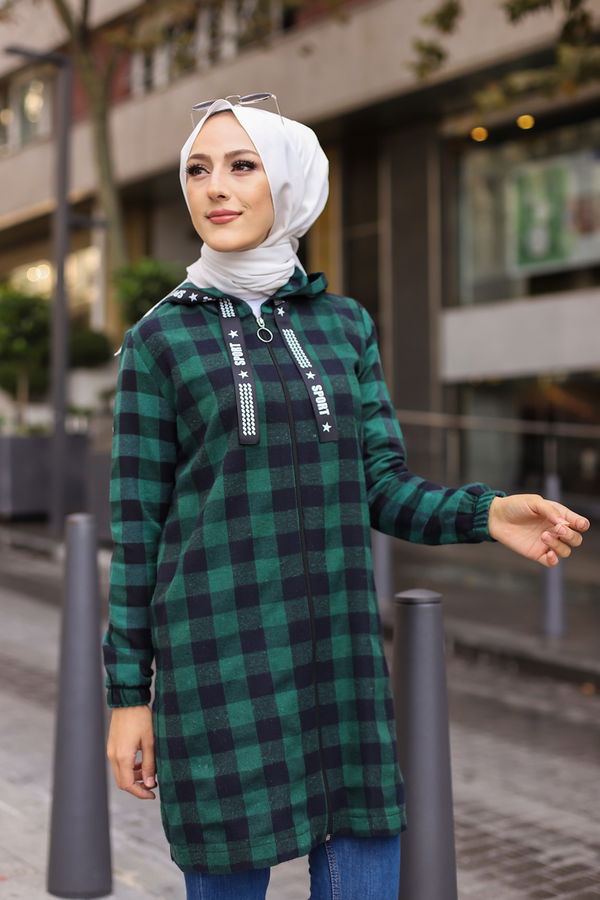 Düz Kapşonlu Yaka Kadın Lacivert FERMUARLI TUNIK - 8618 LACİVERT