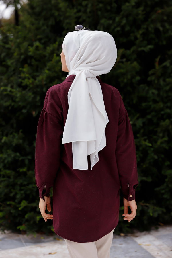 Düz Gömlek Yaka Kadın Bordo TUNIK - 13077