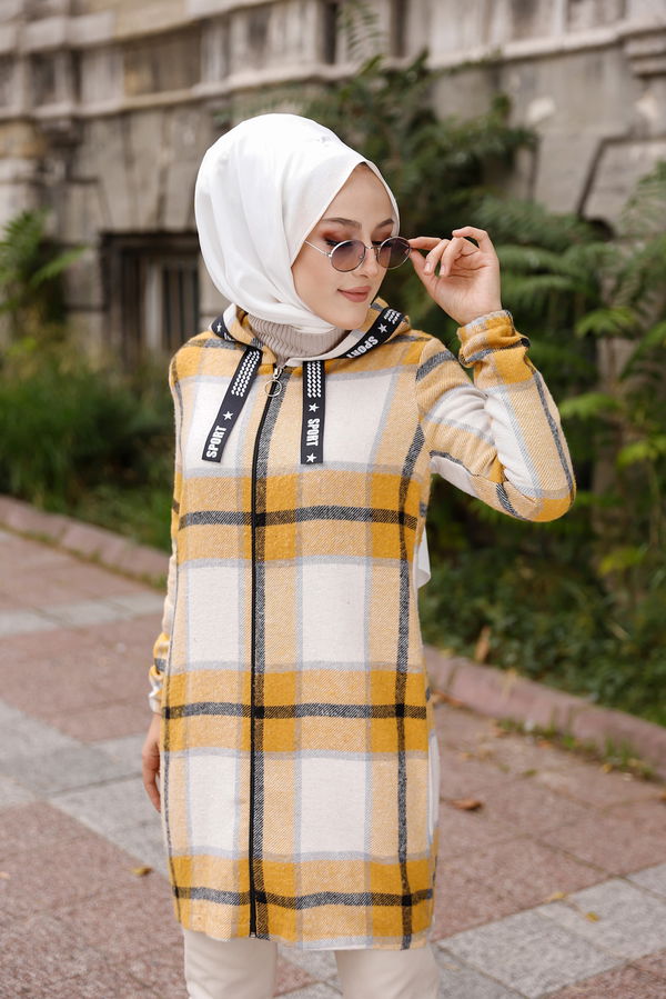 Düz Kapşonlu Yaka Kadın Sarı 3356 TUNIK - Vizon - 46 - 3356 Sarı