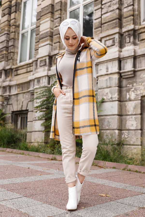 Düz Kapşonlu Yaka Kadın Sarı 3356 TUNIK - Vizon - 46 - 3356 Sarı
