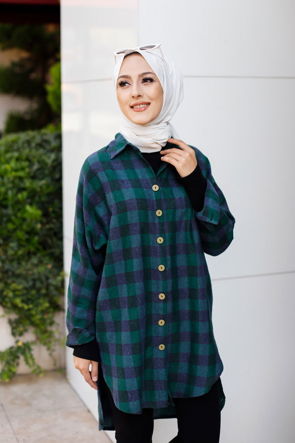 Düz Gömlek Yaka Kadın Lacivert YARASA KOL TUNIK - 3298