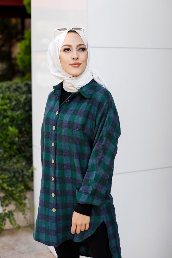 Düz Gömlek Yaka Kadın Lacivert YARASA KOL TUNIK - 3298