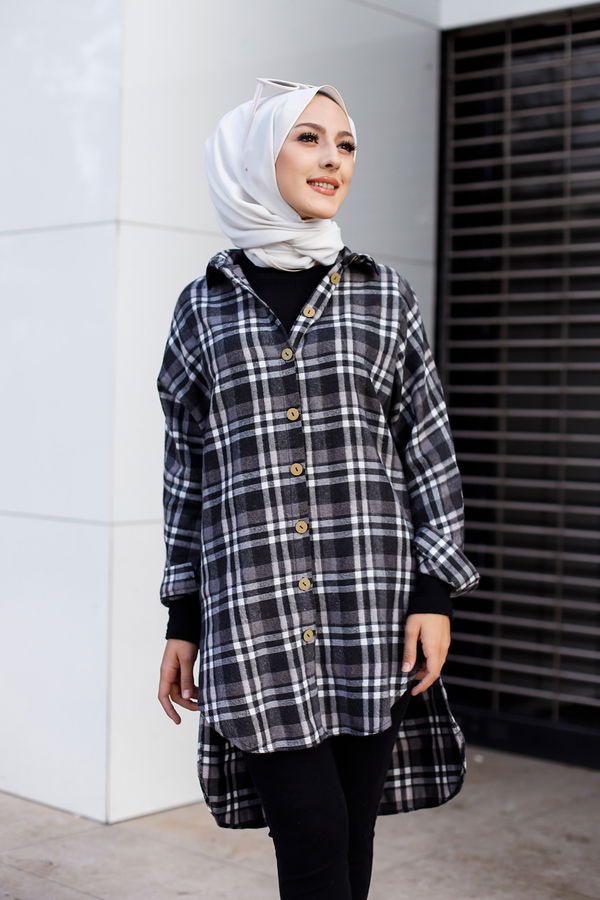 Düz Gömlek Yaka Kadın Siyah YARASA KOL TUNIK - 3298 SİYAH
