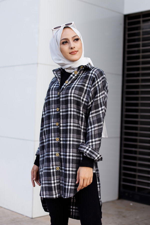 Düz Gömlek Yaka Kadın Siyah YARASA KOL TUNIK - 3298 SİYAH