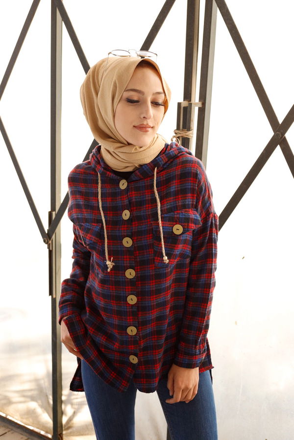Düz Orta Kadın Kırmızı 9089 KAPSONLU TUNIK - 9089