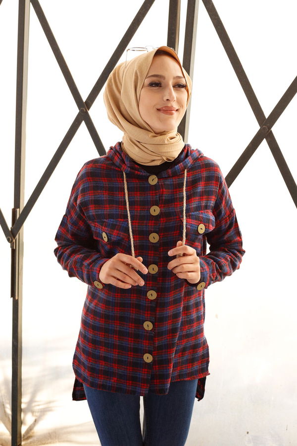 Düz Orta Kadın Kırmızı 9089 KAPSONLU TUNIK - 9089