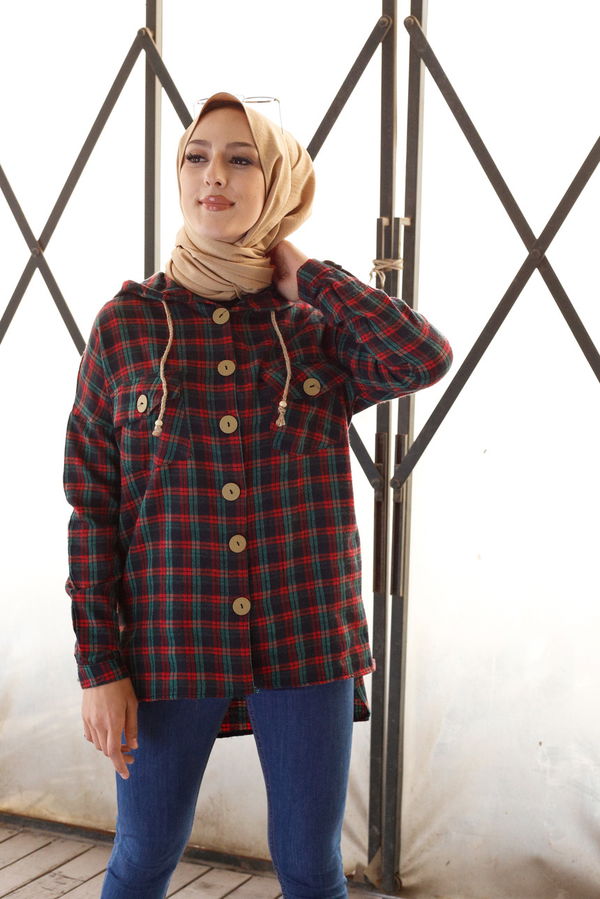 Düz Orta Kadın Yeşil 9089 KAPSONLU TUNIK - 9089