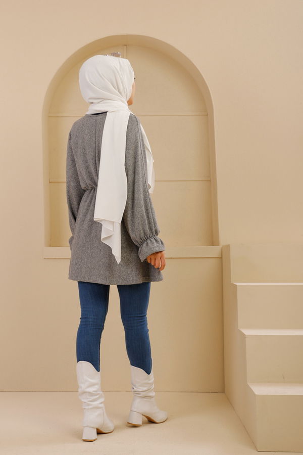 Düz Bisiklet Yaka Kadın Gri TUNIK - 3365 GRİ