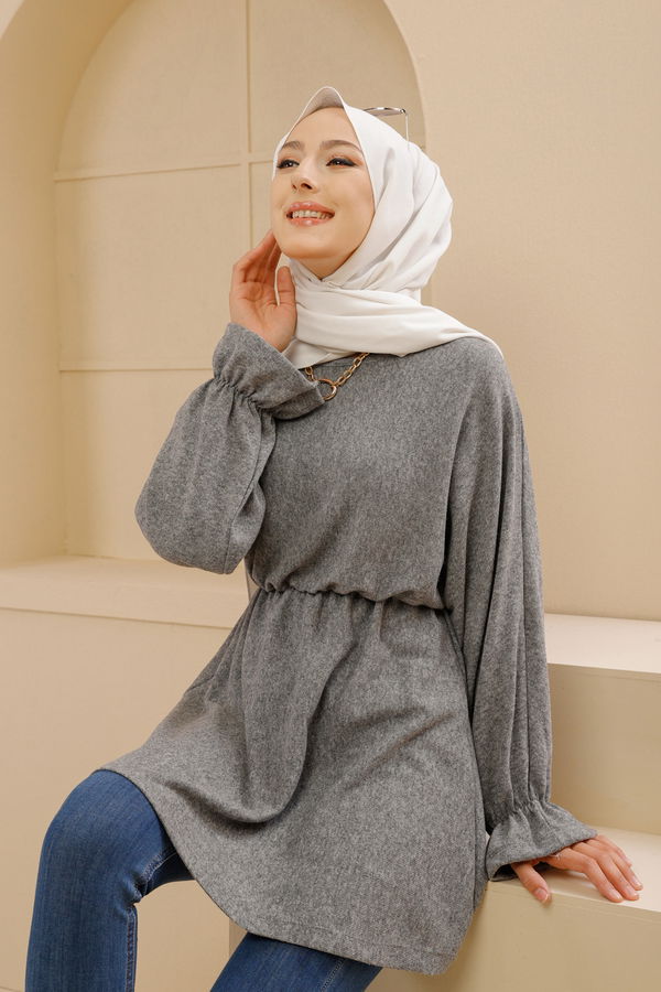 Düz Bisiklet Yaka Kadın Gri TUNIK - 3365 GRİ