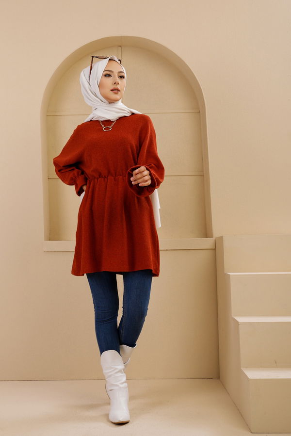 Düz Bisiklet Yaka Kadın Kiremit TUNIK - 3365 KİREMİT