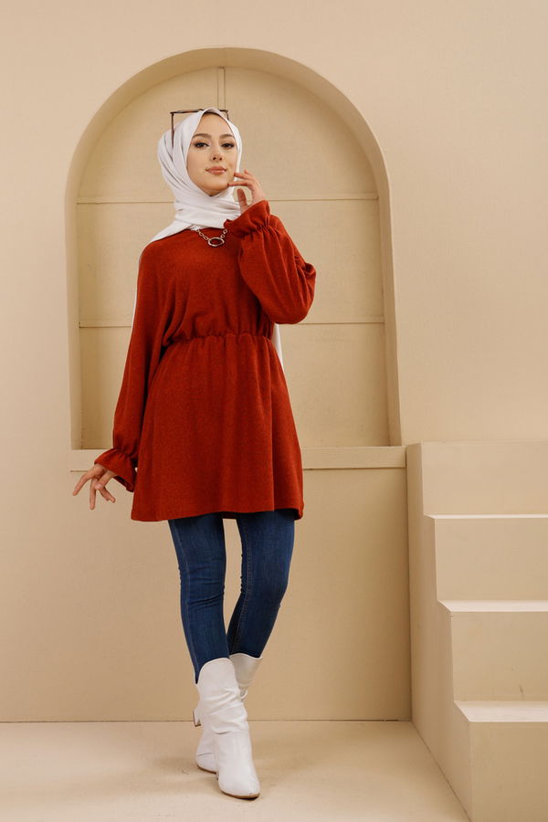 Düz Bisiklet Yaka Kadın Kiremit TUNIK - 3365 KİREMİT