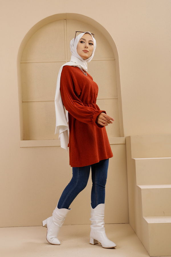 Düz Bisiklet Yaka Kadın Kiremit TUNIK - 3365 KİREMİT