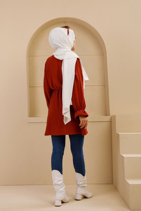 Düz Bisiklet Yaka Kadın Kiremit TUNIK - 3365 KİREMİT