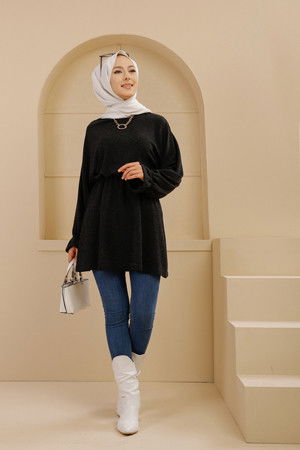 Düz Bisiklet Yaka Kadın Siyah TUNIK - 3365 SİYAH
