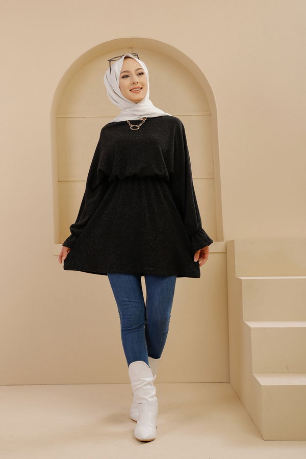 Düz Bisiklet Yaka Kadın Siyah TUNIK - 3365 SİYAH