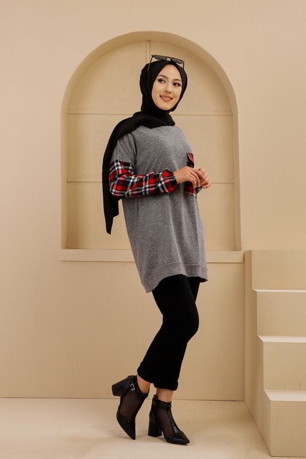 Düz Bisiklet Yaka Kadın Gri 5279 TUNIK - 5279 GRİ