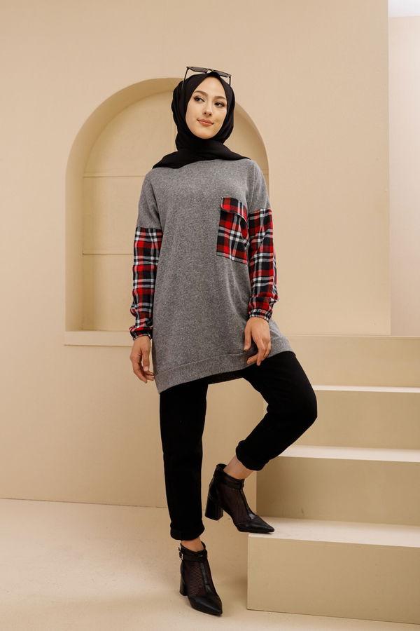 Düz Bisiklet Yaka Kadın Gri 5279 TUNIK - 5279 GRİ
