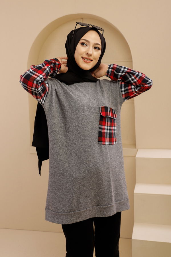 Düz Bisiklet Yaka Kadın Gri 5279 TUNIK - 5279 GRİ