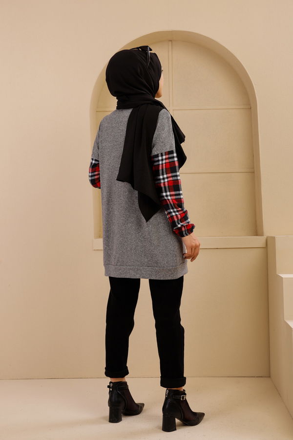 Düz Bisiklet Yaka Kadın Gri 5279 TUNIK - 5279 GRİ