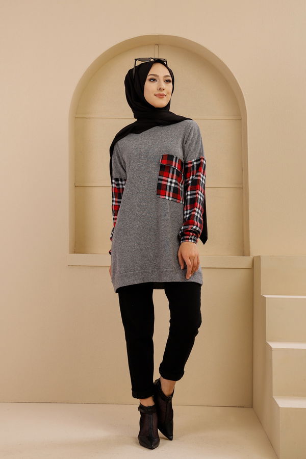 Düz Bisiklet Yaka Kadın Gri 5279 TUNIK - 5279 GRİ