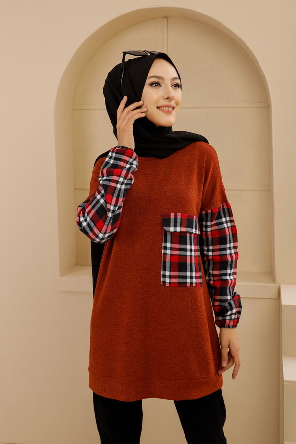 Düz Bisiklet Yaka Kadın Kiremit 5279 TUNIK - 5279 KİREMİT