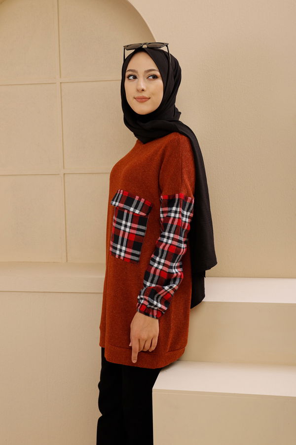 Düz Bisiklet Yaka Kadın Kiremit 5279 TUNIK - 5279 KİREMİT