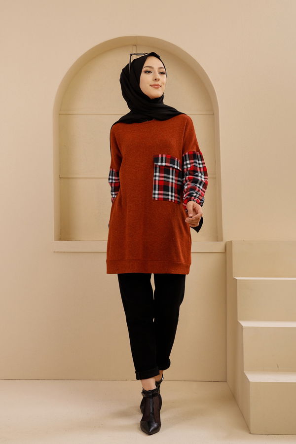 Düz Bisiklet Yaka Kadın Kiremit 5279 TUNIK - 5279 KİREMİT