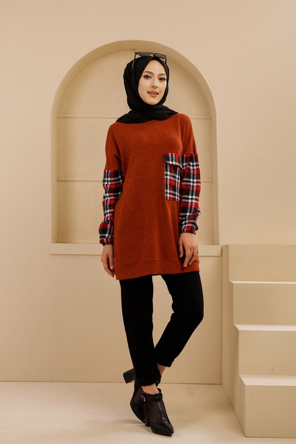 Düz Bisiklet Yaka Kadın Kiremit 5279 TUNIK - 5279 KİREMİT
