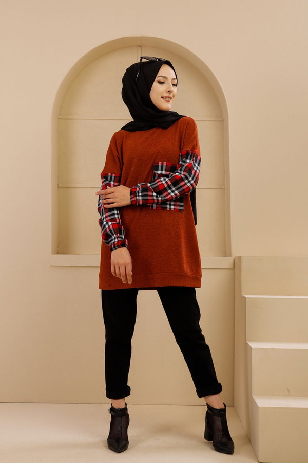 Düz Bisiklet Yaka Kadın Kiremit 5279 TUNIK - 5279 KİREMİT