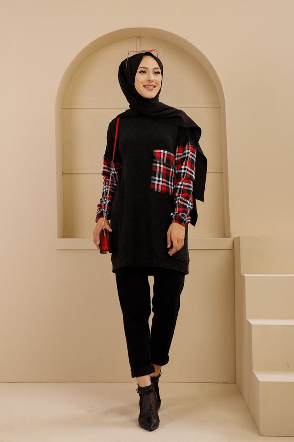 Düz Bisiklet Yaka Kadın Siyah 5279 TUNIK - 5279 SİYAH